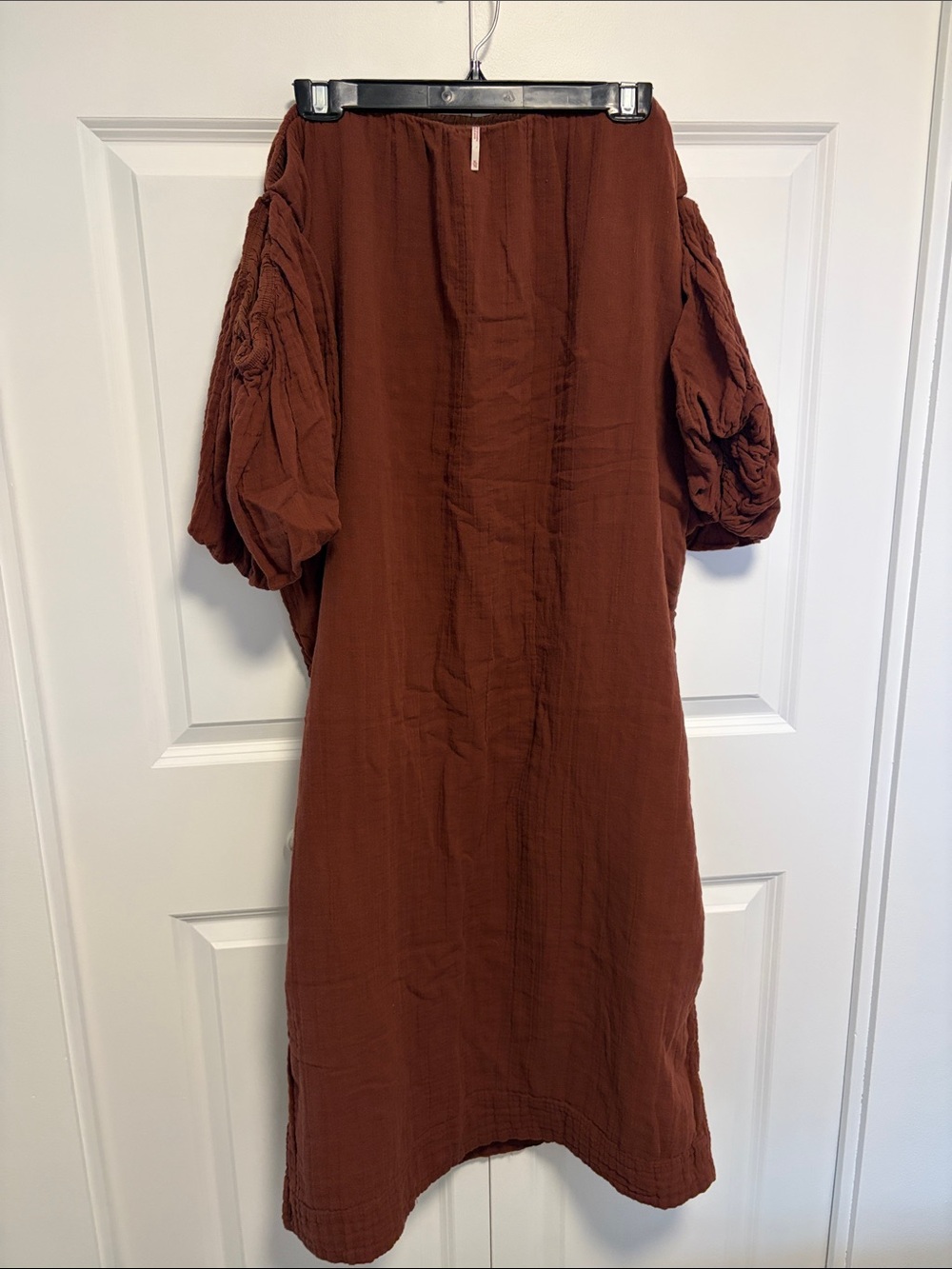 Free People - Strapless Midi Dress with Puff Sleeves in Rust